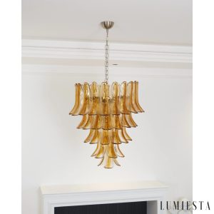 Lampa wisząca Ovale - widok z boku, bursztynowe szkło i nikiel