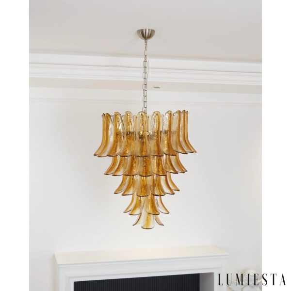 Lampa wisząca Ovale - widok z boku, bursztynowe szkło i nikiel