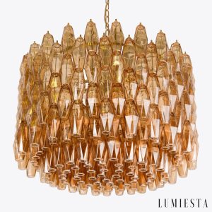 Palermo - lampa wisząca glamour z bursztynowego szkła i metalu, zbliżenie na klosze