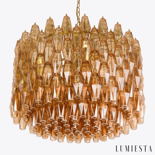 Palermo - lampa wisząca glamour z bursztynowego szkła i metalu, zbliżenie na klosze