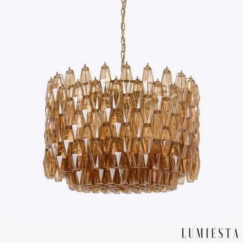 Złota lampa wisząca ze szkła bursztynowego Palermo - widok z przodu, Ø80 cm