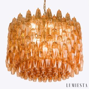 Palermo - złota lampa wisząca ze szkła bursztynowego, bok konstrukcji Ø56 cm