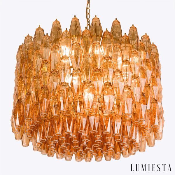 Palermo - złota lampa wisząca ze szkła bursztynowego, bok konstrukcji Ø56 cm