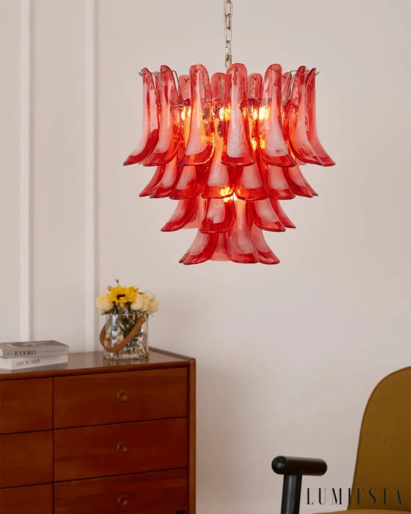 Lampa wisząca Parma z czerwonego szkła glamour - widok z boku
