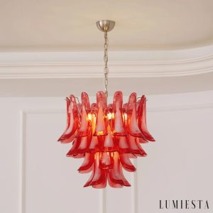 Lampa wisząca Parma - detale karmazynowych szklanych elementów i metalowych łączeń