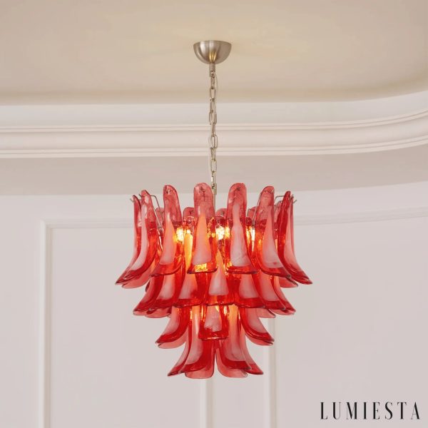 Lampa wisząca Parma - detale karmazynowych szklanych elementów i metalowych łączeń
