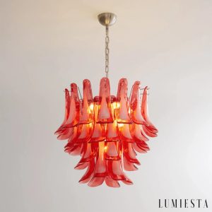 Lampa wisząca Parma - widok na karmazynowe szkło i niklowane wykończenie