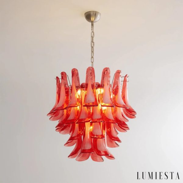 Lampa wisząca Parma - widok na karmazynowe szkło i niklowane wykończenie