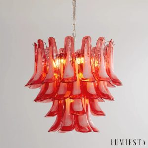 Parma - szeroki widok lampy wiszącej glamour z czerwonego szkła