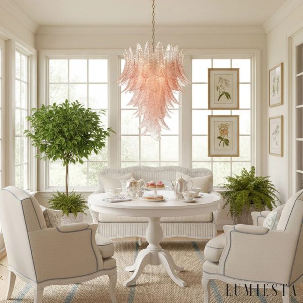 Piano - lampa wisząca glamour nikiel z różowym szkłem, detal górnej części