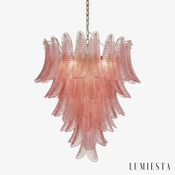 Lampa wisząca glamour z różowego szkła niklowana Piano, widok ogólny