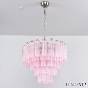 Piazza - lampa wisząca glamour niklowo różowa, widok od spodu