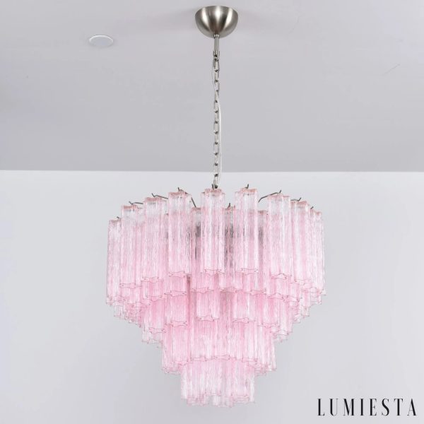 Piazza - lampa wisząca glamour niklowo różowa, widok od spodu