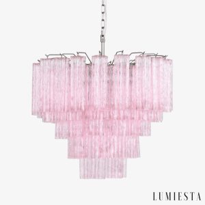 Lampa wisząca glamour niklowo różowa Piazza - widok od przodu