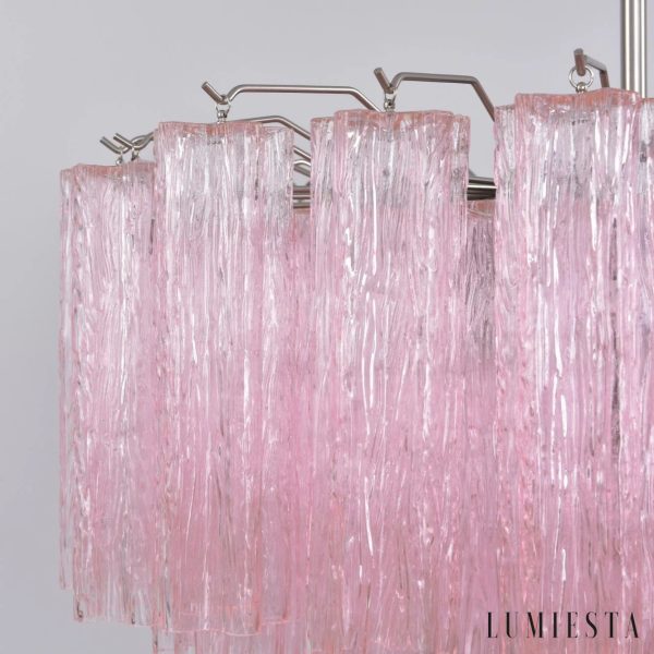 Piazza - lampa wisząca glamour niklowo różowa, profil boczny