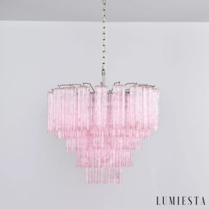 Lampa wisząca glamour niklowo różowa Piazza - detal połyskującego wykończenia