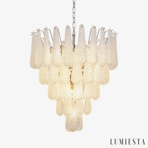 Lampa wisząca szklana nikiel biała Pietra do salonu, widok od przodu