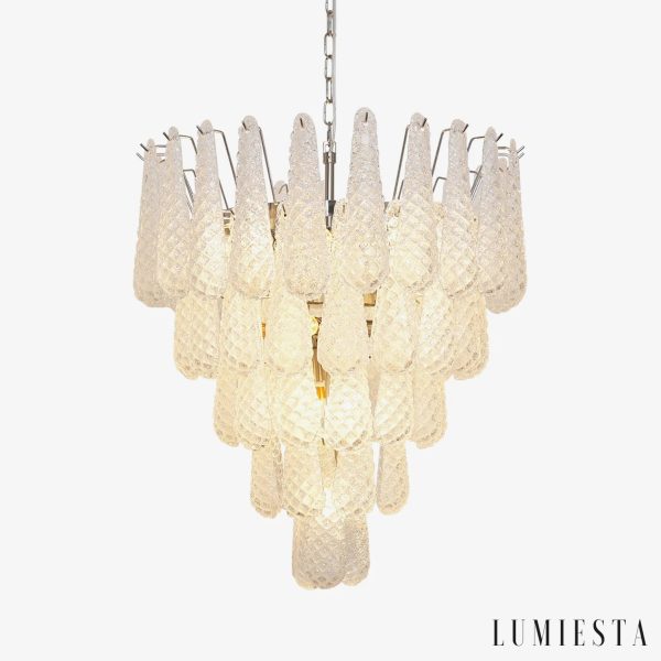 Lampa wisząca szklana nikiel biała Pietra do salonu, widok od przodu