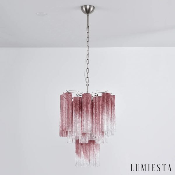 Poesia - lampa wisząca glamour, detal różowego szkła przy metalowej obręczy