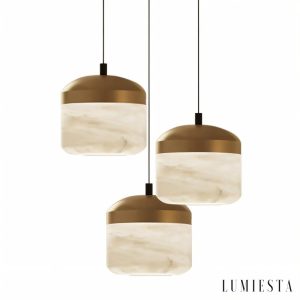 Lavi - lampa wisząca alabastrowa złota, detal połączenia klosza z mocowaniem