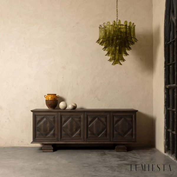 Lampa wisząca złota z zielonym szkłem Portofino do salonu, widok od przodu