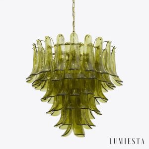 Portofino - lampa wisząca z zielonymi szklanymi kloszami i złotą konstrukcją