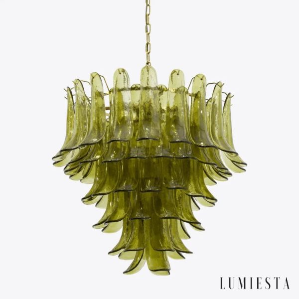 Portofino - lampa wisząca z zielonymi szklanymi kloszami i złotą konstrukcją