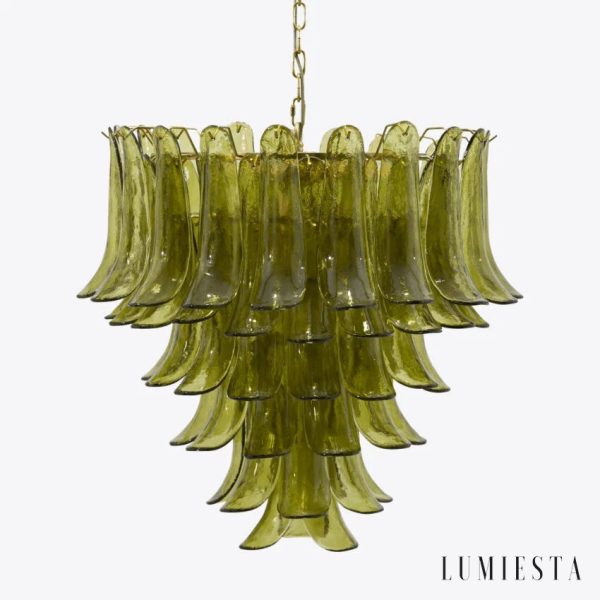 Żyrandol wisząca Portofino Ø75x70 cm — kaskada zielonego szkła z metalową konstrukcją złotą