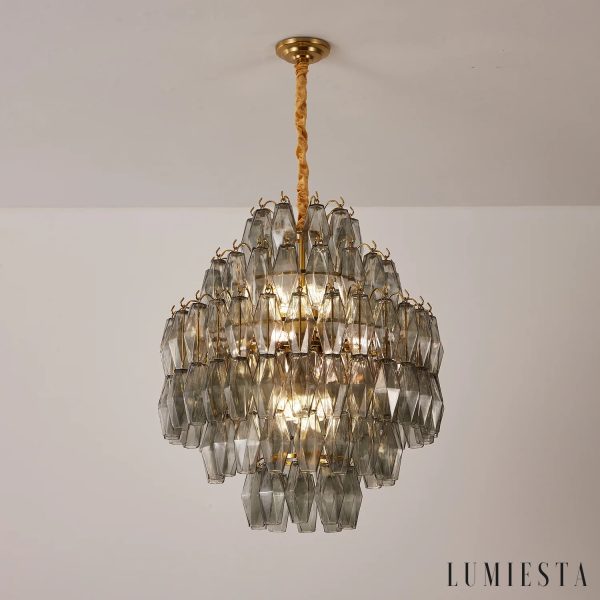 Prestigio - lampa wisząca glamour z dymnym szkłem i złotym wykończeniem