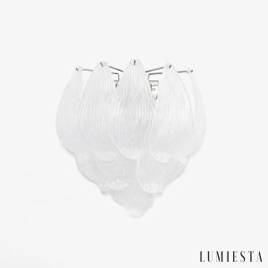 Lampa sufitowa szklana biała nikiel Primo do salonu, nowoczesna forma 36x40x20 cm
