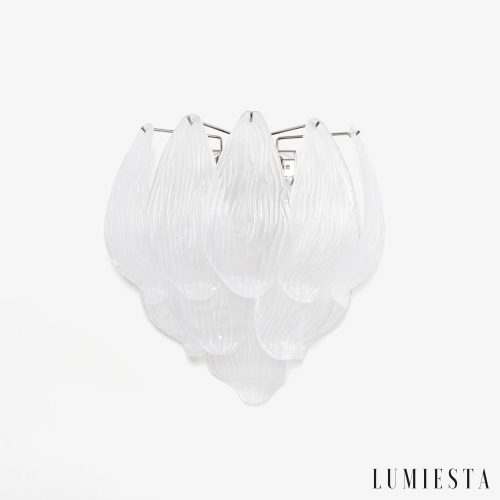 Lampa sufitowa szklana biała nikiel Primo do salonu, nowoczesna forma 36x40x20 cm