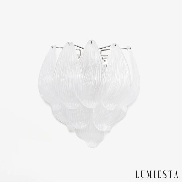 Lampa sufitowa szklana biała nikiel Primo do salonu, nowoczesna forma 36x40x20 cm