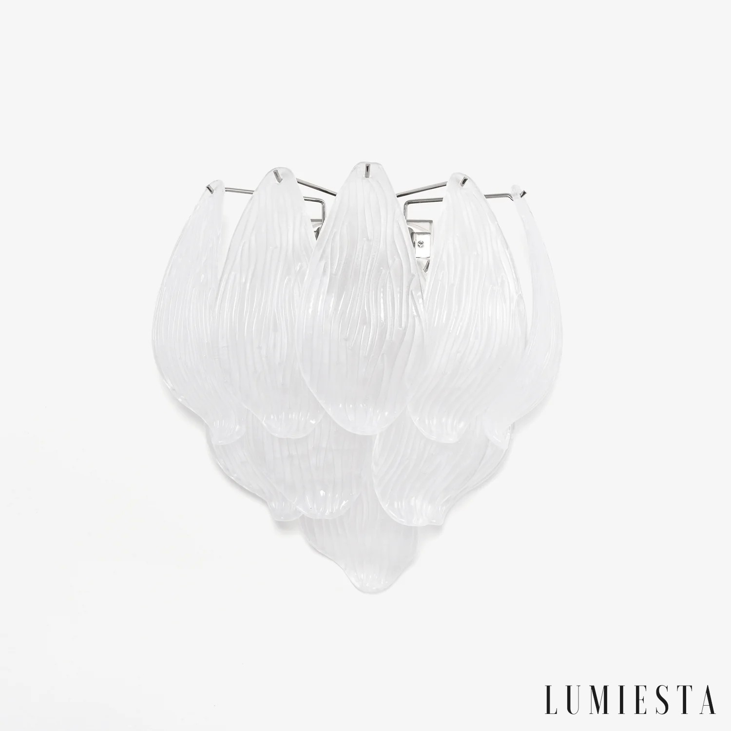 Lampa sufitowa szklana biała nikiel Primo do salonu, nowoczesna forma 36x40x20 cm