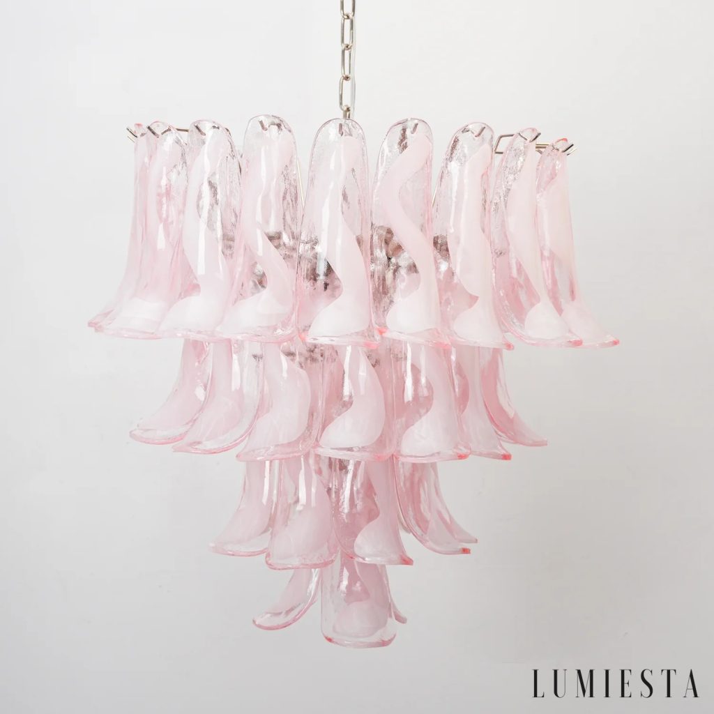 Lumiesta Procida - Lampa wisząca glamour, nikiel, różowa/biała do salonu, Ø65 cm