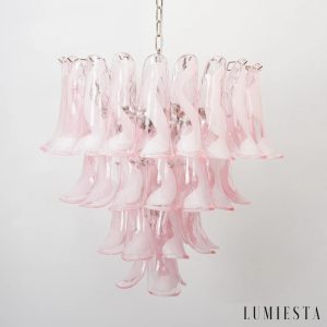 Lumiesta Procida - Lampa wisząca glamour, nikiel, różowa/biała do salonu, Ø65 cm