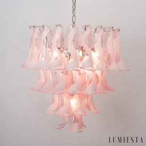 Lumiesta Procida - Lampa wisząca glamour, nikiel, różowa/biała do salonu, Ø65 cm