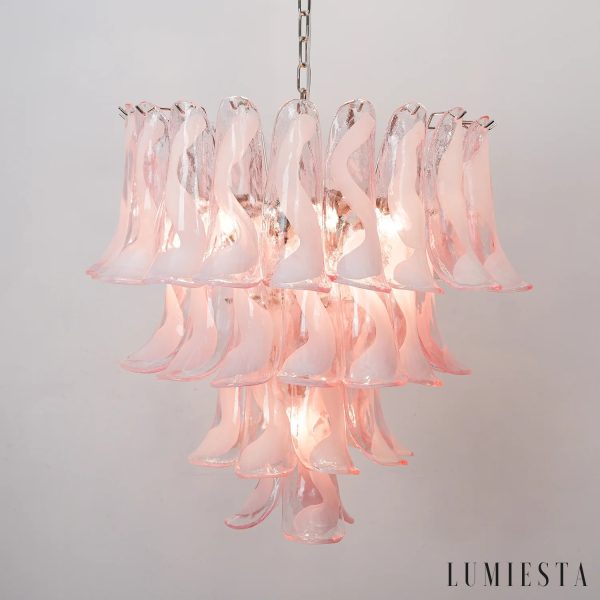 Lumiesta Procida - Lampa wisząca glamour, nikiel, różowa/biała do salonu, Ø65 cm