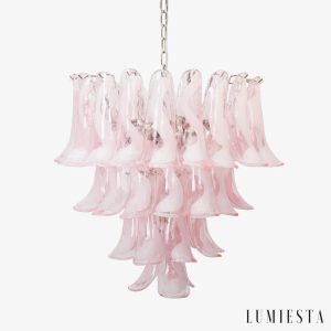 Lumiesta Procida - Lampa wisząca glamour, nikiel, różowa/biała do salonu, Ø65 cm