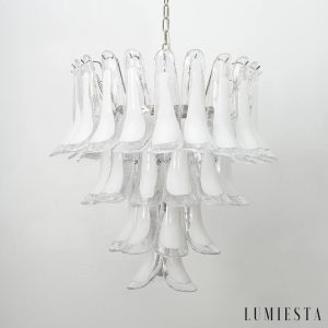 Lumiesta Procida - Lampa wisząca glamour, nikiel, różowa/biała do salonu, Ø65 cm