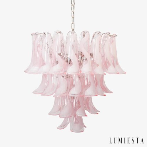 Lumiesta Procida - Lampa wisząca glamour, nikiel, różowa/biała do salonu, Ø65 cm