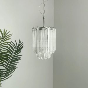 Lampa wisząca Puro, niklowa konstrukcja i gładkie szkło w zbliżeniu