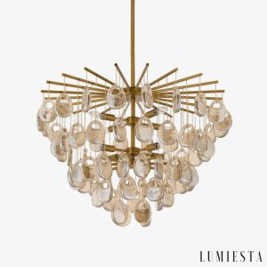 Lampa wisząca złota ze szkłem bursztynowym Ravenna - widok ogólny Ø81x69 cm