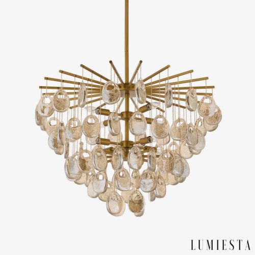 Lampa wisząca złota ze szkłem bursztynowym Ravenna - widok ogólny Ø81x69 cm