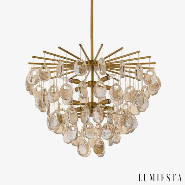 Lampa wisząca złota ze szkłem bursztynowym Ravenna - widok ogólny Ø81x69 cm