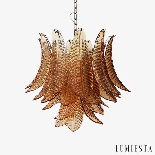 Lampa wisząca bursztynowe szkło nikiel Rettangolo - żyrandol glamour do salonu