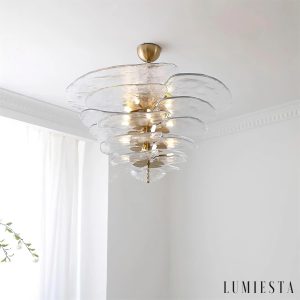 Rialto - złota lampa wisząca ze szklanymi elementami, ujęcie z boku