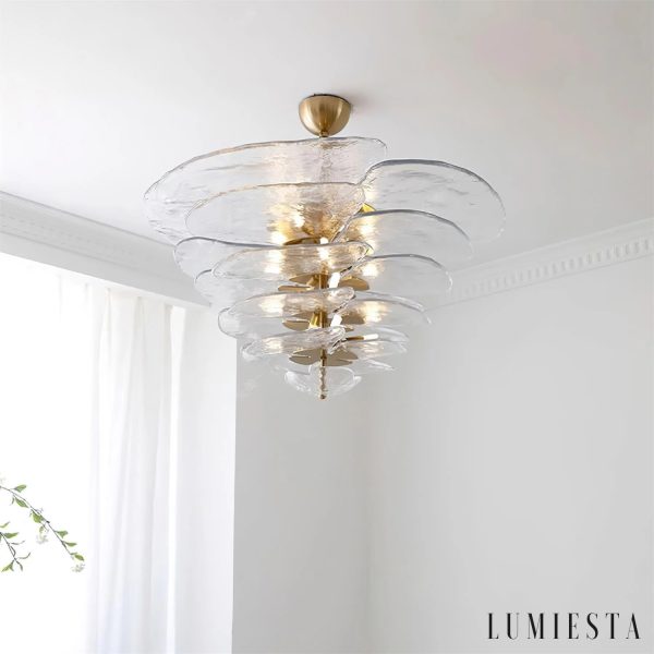Rialto - złota lampa wisząca ze szklanymi elementami, ujęcie z boku