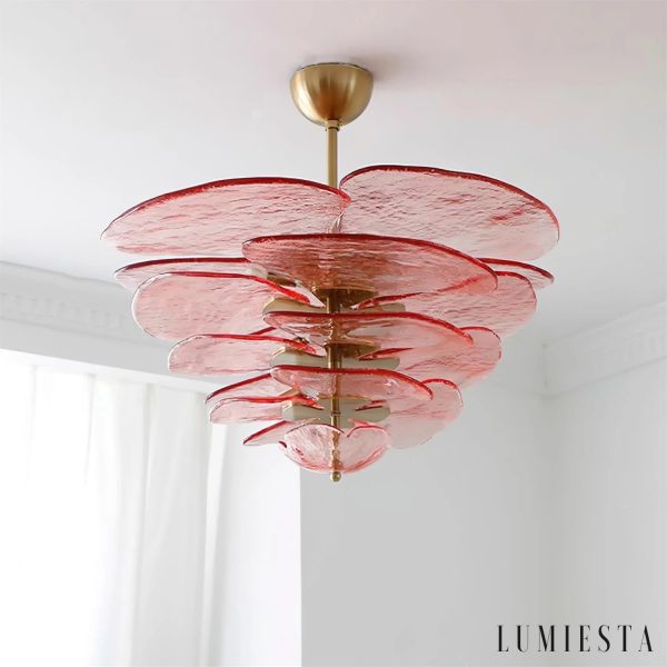 Rialto - szklana lampa wisząca glamour z dekoracyjną złotą konstrukcją