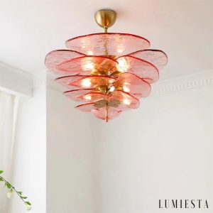 Rialto - lampa wisząca ze szkła i metalu, widok na warstwowe zawieszenie