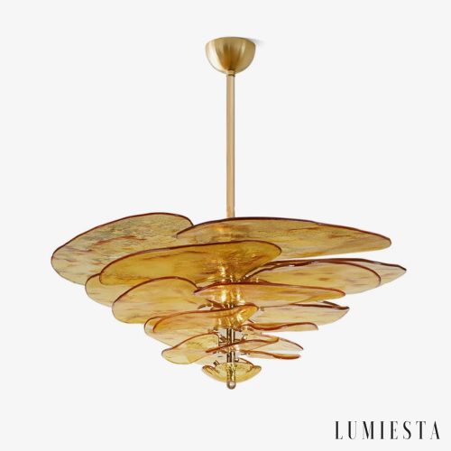 szkłana lampa wisząca złota glamour Rialto do salonu, widok od przodu